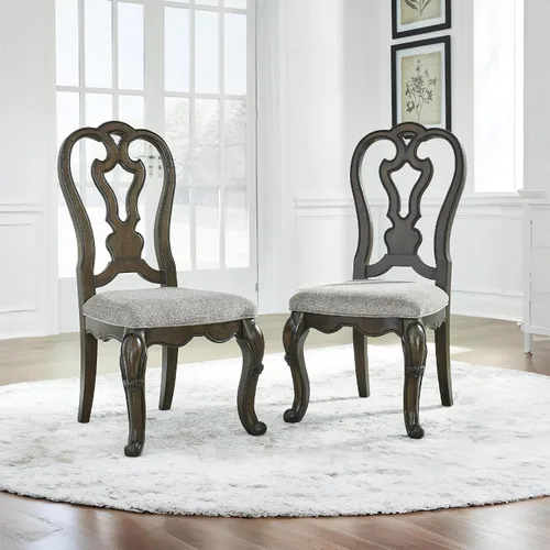 Vista 2 de Signature Design by Ashley Maylee Classic - Silla de comedor tapizada sin brazos, juego de 2, color marrón oscuro