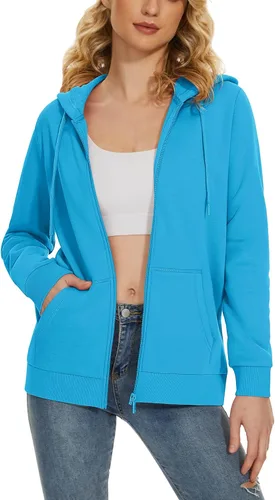 Vista 4 de TACVASEN Sudaderas con capucha y cremallera para mujer, ligera, de rizo francés, con cremallera completa y bolsillos