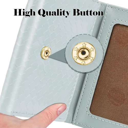 Vista 3 de Billetera triple para mujer, delgada para tarjetas de crédito, carteras de cuero con ventana de identificación, Azul, Trifold