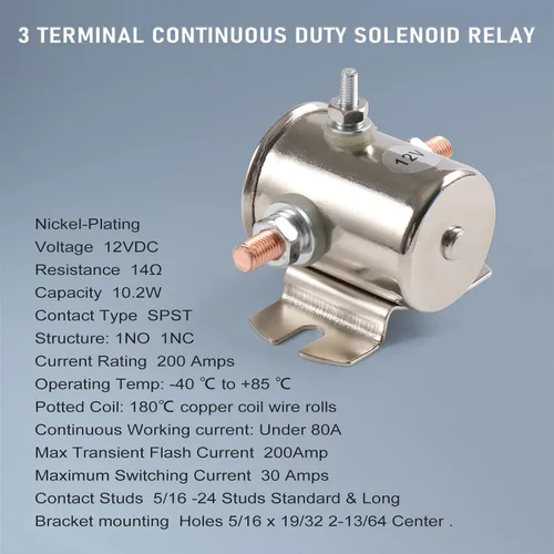 Vista 3 de Máx. 200A 12 voltios 3 terminales Relé solenoide de servicio continuo para carritos de golf, cabrestante resistente marino en Rush 24106 SPST 12VDC