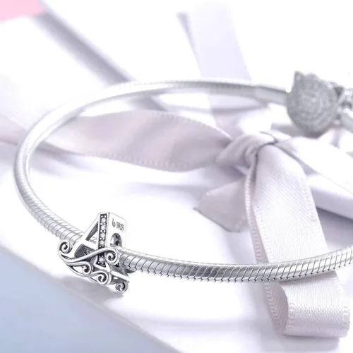 Vista 3 de Plata de ley 925 maciza con piedras cúbicas opciones de regalo completas AZ alfabeto encantador letras abalorios para pulseras europeas Pandora