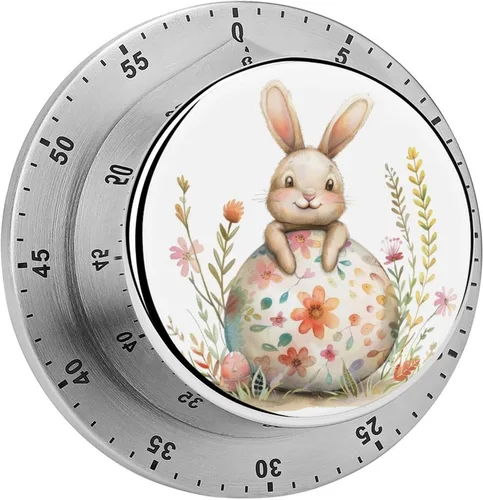 Vista 25 de Watercolor Easter Day Kitchen Timers for Cooking Cartoon Bunny Chef Cooking Timer Clock with Loud Alarm No Batteries Required Mechanical Desk Timer