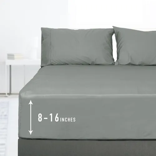 Vista 12 de Sunflower Sábana Bajera Ajustable Individual, Sábana Bajera Ajustable de 1 Pieza con Bolsillo Profundo de 15", 100% Algodón Satén Suave Azul Indigo