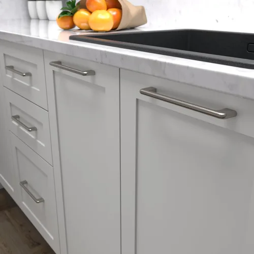 Vista 6 de Paquete de 1 unidad de níquel cepillado con agujero central de 5 pulgadas Manijas de metal sólido para gabinetes de baño y decoración del hogar