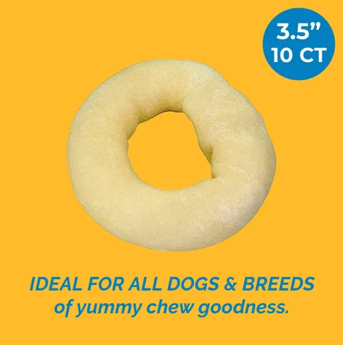 Vista 3 de 123 Treats Beefhide - Donas masticables para perros – Donas de cuero crudo para perros – Círculo de 3.5 pulgadas – Promueve la salud dental