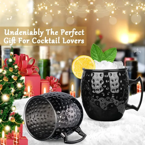 Vista 5 de Moscow Mule - Juego de 2 tazas grandes forradas de acero inoxidable de 18 onzas, tazas martilladas seguras para alimentos, para bebidas frías frías