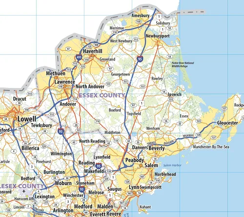 Vista 7 de Mapa de pared laminado de Massachusetts (36 pulgadas de ancho x 23 pulgadas de alto)