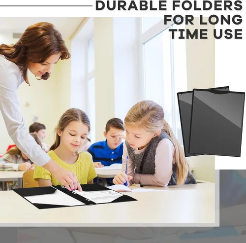 Vista 5 de Henoyso 48 carpetas de plástico con bolsillo frontal transparente y 3 puntas, carpetas de plástico resistente con ranura para tarjetas, carpetas