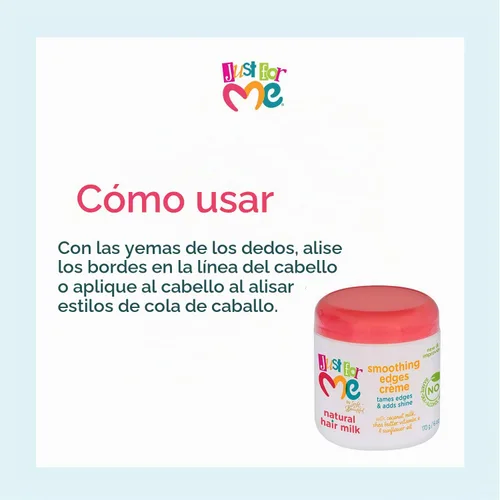 Vista 4 de Just For Me Crema Suavizante de Leche de Coco Natural para el Cabello, Domar las Puntas y Añade Brillo, Con Leche de Coco, Mantequilla de Karité