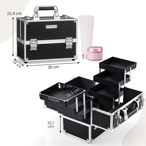 Vista 5 de Frenessa - Maletín de maquillaje portátil de 12 pulgadas, 6 bandejas de maquillaje, organizador de maquillaje profesional con llaves con cerradura