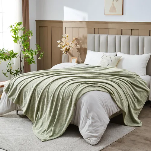 Vista 45 de NEWCOSPLAY Manta de Tiro Súper Suave Aqua Franela Sedosa Premium Fleece con Patrón de Hojas Ligera Manta de Cama para Uso en Todas las Estaciones