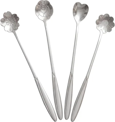 Vista 8 de Juego de 4 cucharaditas de café de 7 pulgadas, cucharas de café para bebidas, para postre, café, helado, té (dorado)