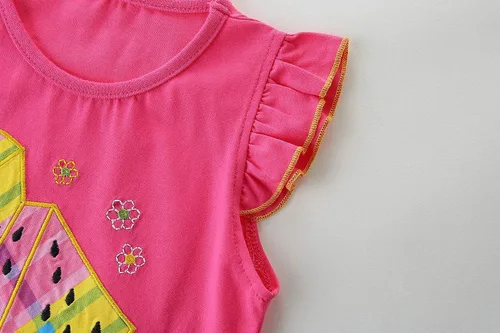 Vista 5 de Conjunto de ropa de verano para niña, 100% algodón, camisa y pantalones cortos, con apliques de dibujos animados