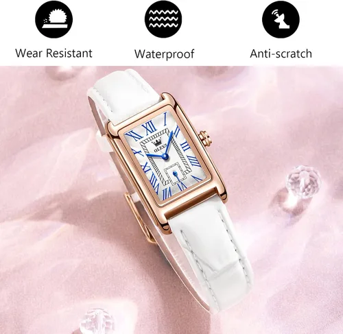 Vista 4 de RORIOS Reloj de cuarzo impermeable para mujer, con correa de cuero auténtico, números romanos, reloj de pulsera de moda para damas y niñas