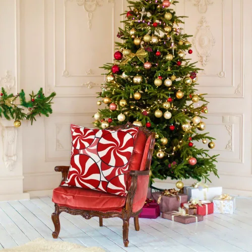 Vista 7 de Vellibring - Juego de 4 fundas de almohada de Navidad con diseño de caramelos, 45 x 45 cm, rojo y blanco, fundas de almohada para sofá, decoración