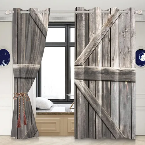 Vista 3 de Cortinas rústicas para ventana de puerta de granero, puerta de madera gris, puerta de garaje, tratamiento de ventana para sala de estar, dormitorio