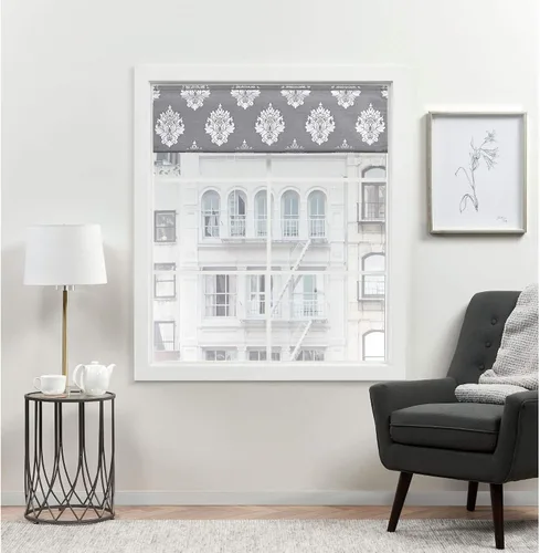 Vista 9 de [Usado] EXCLUSIVE HOME Marseilles Damask - Persiana romana 100% opaca de 23 x 64 pulgadas, color gris