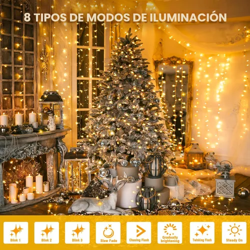 Vista 2 de Guirnalda de luces blancas cálidas de 33 pies, 100 luces LED impermeables en cable transparente, para interiores y exteriores, Navidad, boda, patio