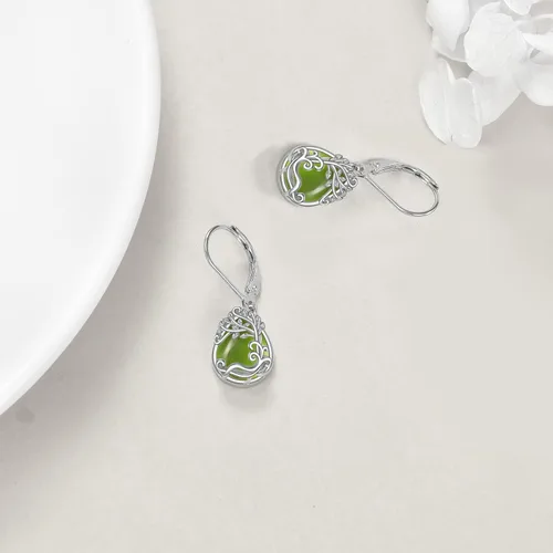 Vista 117 de Aretes colgantes con forma de lágrima de filigrana de piedra lunar de plata de ley 925 con cierre de palanca para mujer, regalos de joyería