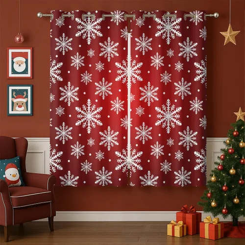 Vista 9 de Cortinas opacas de muñeco de nieve de Navidad para niñas y niños, decoración del hogar, invierno, Papá Noel, trineo, regalo, con ojales, aislamiento