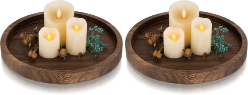Vista 10 de Romadedi Bandeja decorativa de madera para velas, bandeja larga y estrecha de madera, decoración del hogar, centros de mesa rústicos, bandejas