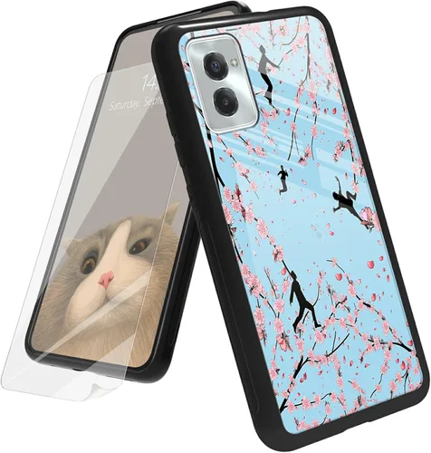 Vista 145 de Funda para Motorola Moto G Play 4G 2024 con protector de pantalla, parte trasera de vidrio templado + funda de silicona suave TPU absorción