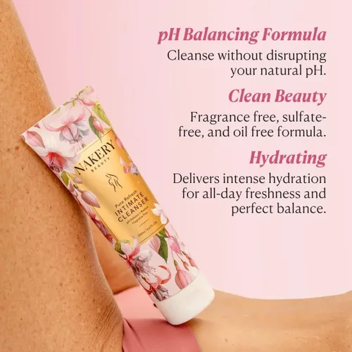 Vista 2 de Nakery Intimate Wash - Limpiador vaginal equilibrado con pH para mujer, lavado femenino hidratante con aloe y ácido hialurónico, lavado vaginal