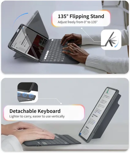 Vista 6 de EIP Funda con teclado Bluetooth para iPad de 10.2 pulgadas (7ª/8ª/9ª generación) y iPad Air de 10.5 pulgadas (3ª generación), funda magnética