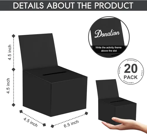 Vista 2 de Paquete de 20 cajas de sugerencias para rifas con ranura, cajas de cartón de 6.5 x 4.5 x 4.5 pulgadas con ranura para boletos y cabecera extraíble