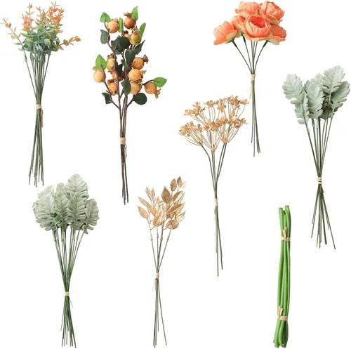 Vista 21 de Juego de tallos de follaje artificial, 59 piezas con 7 tipos de flores de follaje sintéticas para manualidades, ramos de novia, arreglos florales
