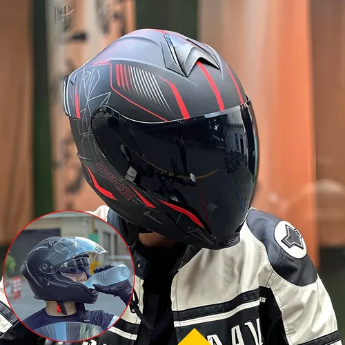 Vista 6 de Casco integral Bluetooth para motocicleta aprobado por DOT, casco modular para motocicleta con visera solar incorporada, puertos de ventilación