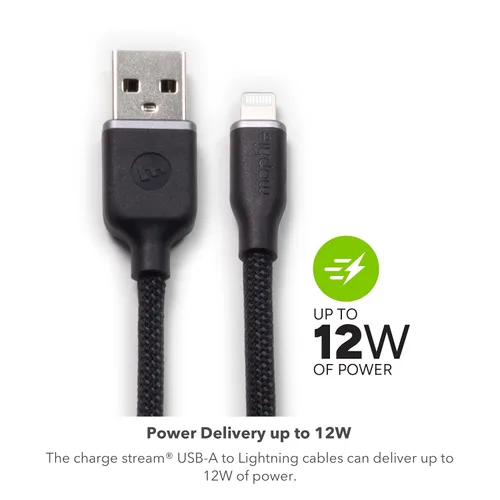 Vista 2 de Mophie Cable de silicona Charge Stream USB-A a Lightning de 6.6 ft/6 pies, cable trenzado de larga duración con Enduraflex, compatible con carga