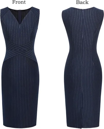Vista 3 de VFSHOW Elegante vestido ajustado con cuello en V y cremallera frontal para mujer, ajustado, para trabajo, negocios, oficina, vestido tipo tubo