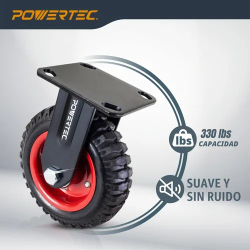 Vista 3 de POWERTEC Ruedas giratorias de 6 pulgadas, ruedas de placa fija resistentes con banda de rodadura de goma para banco de trabajo, carrito, carro