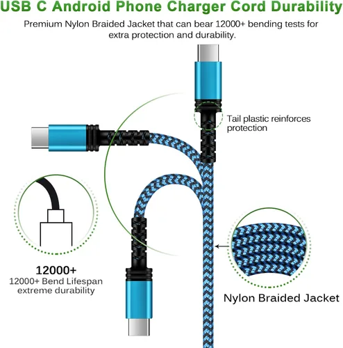 Vista 9 de Paquete de 3 cables USB tipo C para Samsung S26 S25 S24 S23 de carga rápida USB C a USB A Android Phone C para Galaxy S26Ultra/A17 A16 5G/Z