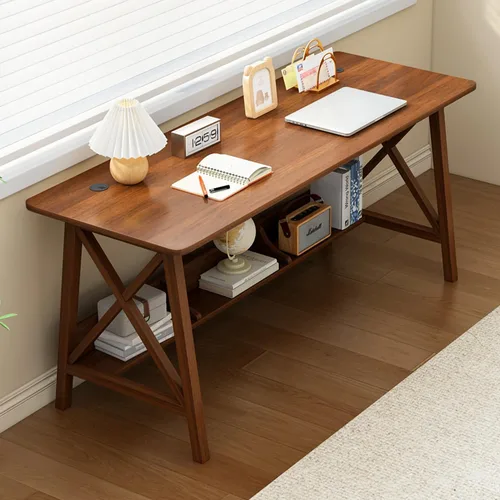 Vista 13 de NELYE Escritorio Extra Largo con Estantería - Mesa de Trabajo de Estudio de Oficina en Casa de Madera, Estación de Trabajo de Computadora de Roble