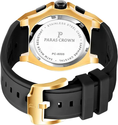 Vista 2 de Paras Crown Watch for Men Tonneau Waterproof Quartz Luxury Chronograph Analog Men's Wrist Watches