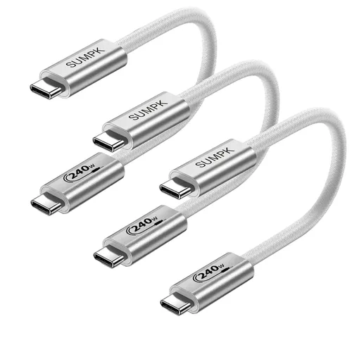 Vista 2 de 240W Cable USB C de 6 pulgadas, Cable USB C Corto Compatible con iPhone 16/16 Pro/16 Plus/16 Pro Max, MacBook Pro/Air, iPad Pro/Air, Dell XPS Blanco