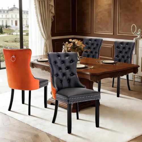 Vista 69 de Juego de 2 sillas de comedor de terciopelo con patas de madera, color beige Mid Century Modern Dining Chairs,Upholstered Chairs with Nailhead