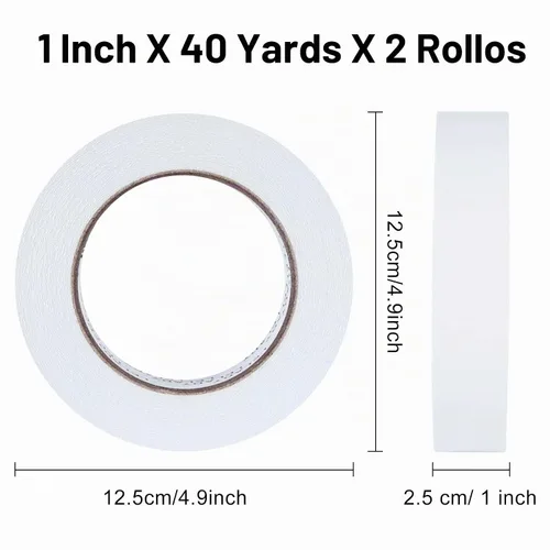 Vista 2 de Cinta adhesiva de doble cara de 1 pulgada x 40 yardas, 2 rollos de cinta adhesiva de doble cara, cinta adhesiva de doble cara, para artes