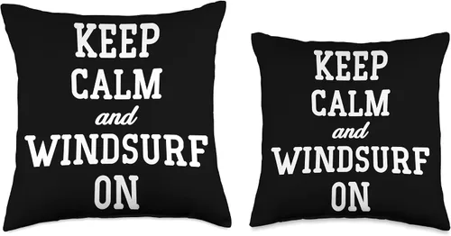 Vista 3 de Funny Windsurfing Boardsailing Sailboarding Keep Calm and Windsurf On Funny Boardsailing Kitesurfing Throw Pillow, 16x16, Multicolor