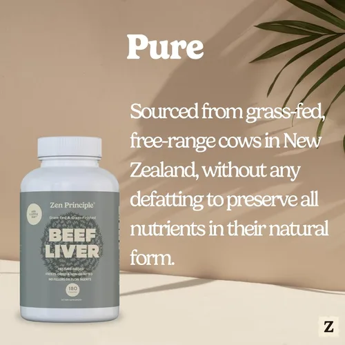 Vista 7 de Zen Principle Hígado de res desecado ultrapuro, alimentado con pasto y acabado Nueva Zelanda, sin hormonas ni OMG, energía natural y apoyo