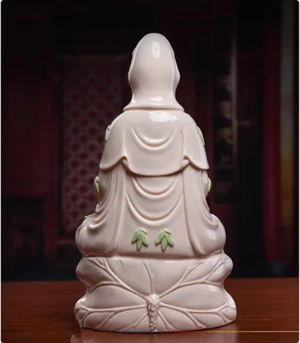 Vista 6 de Estatua de Guan Yin en Lotus – Estatua budista rosa de Kuanyin/Budismo – Los mejores regalos chinos de Feng Shui (11 pulgadas)