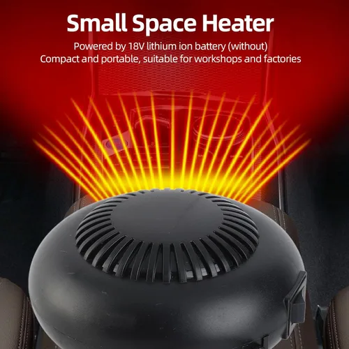Vista 3 de lyrlody Ventilador de calentador portátil alimentado por batería 18V iones de litio 2 ajustes de temperatura 30-80 Calentador eléctrico compacto