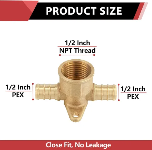 Vista 2 de EFIELD 1/2 "Pex x 1/2" Pex x 1/2" hembra NPT Drop-ear Tee, Latón Crimp Fitting, (PEX1807170)