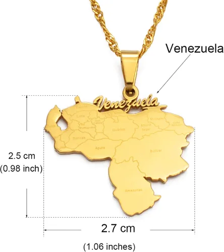 Vista 2 de JEDTAKCT Collar con colgante de mapa de Venezuela con bandera Cadena de clavícula con bandera del mundo, estilo étnico, joyería unisex patriótica