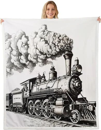 Vista 16 de Erosebridal Manta de tren vintage de 40 x 50 pulgadas, manta de felpa de locomotora para niños, adolescentes y adultos, vagones de madera, manta