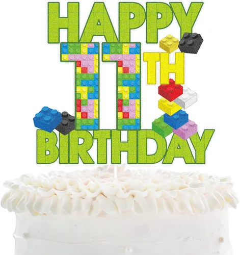 Vista 8 de Decoración de pastel de bloque de construcción de feliz 5º cumpleaños – Juegos de rompecabezas para fiesta de 5 cumpleaños de niño, suministros