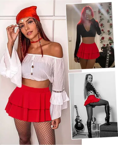 Vista 3 de Avidlove - Minifalda plisada con volados para mujer, color liso, falda de lencería