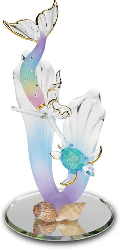 Vista 9 de Glass Baron Figura de cristal de tortuga azul brillante, soplada a mano y esculpida con detalles de cristal austriaco, adorno coleccionable